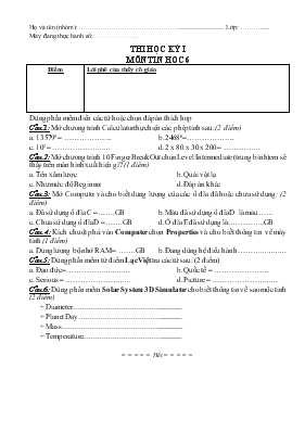 Thi học kỳ I - Môn Tin học 6